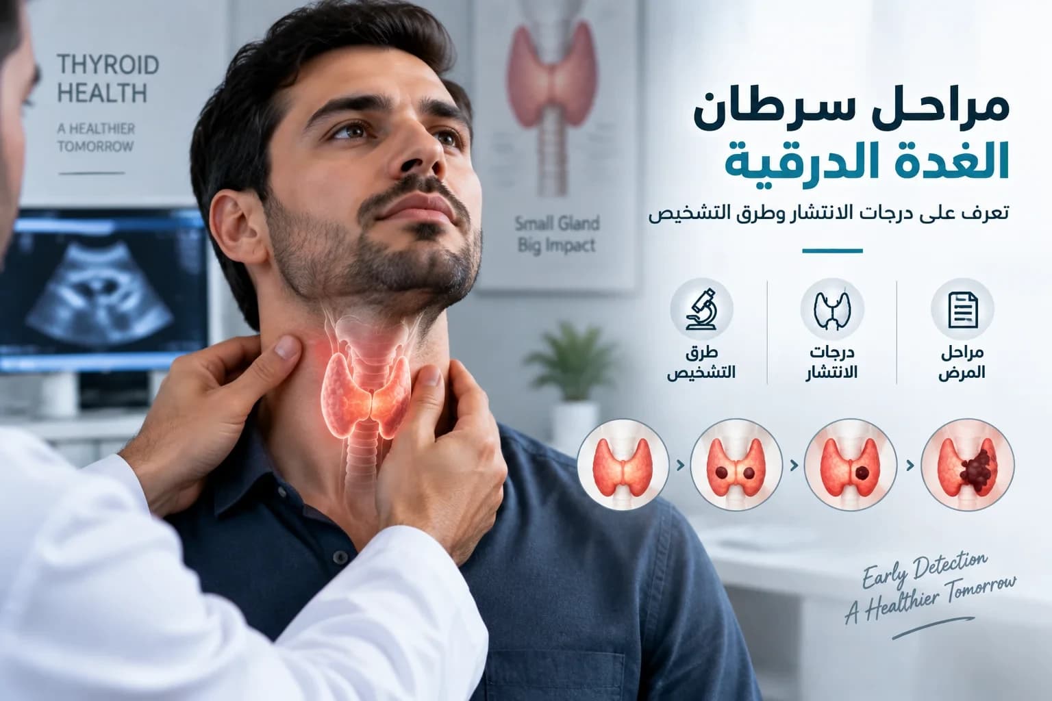 مراحل سرطان الغدة الدرقية | تعرف على درجات الانتشار وطرق التشخيص